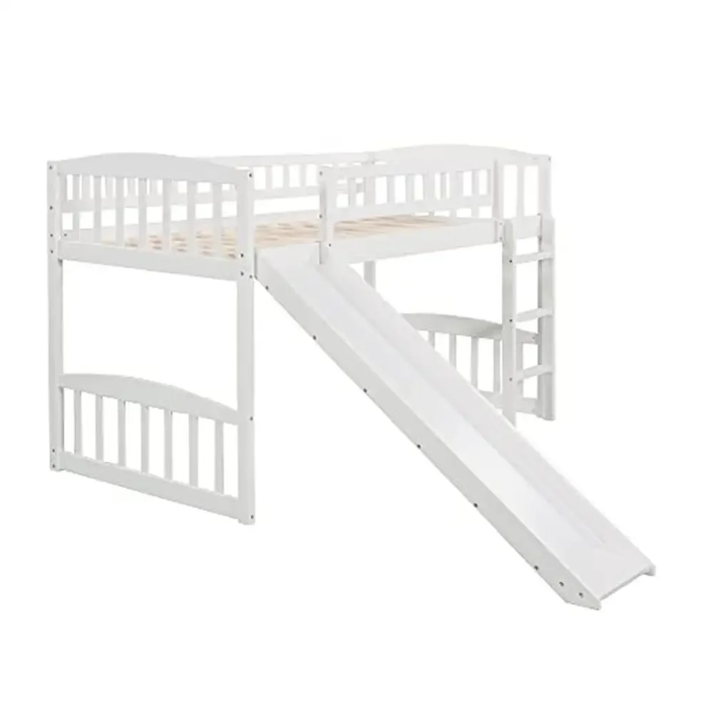 Kids Twin Loft Bed with Slide and Ladder White Pine Wood Low Loft Bed Boys and Girls Pet Friendly Sturdy Construction Modern 4