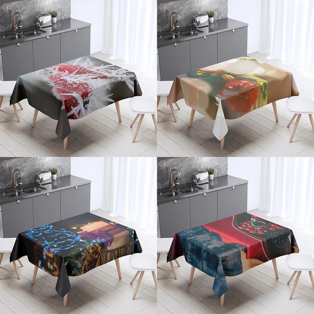 

Christmas Theme Decoration Print Pattern Tablecloth Home Square Party Stainproof Dust Cover