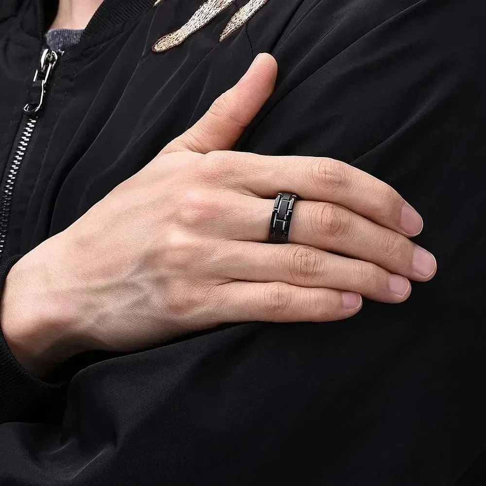 Wedding Rings Finger Rings Jewelry Rings Ring Jewelry 8mm Tungsten Wedding Rings For Men Black Brushed Brick Pattern Men Stainless Steel Rings Wedding Jewelry