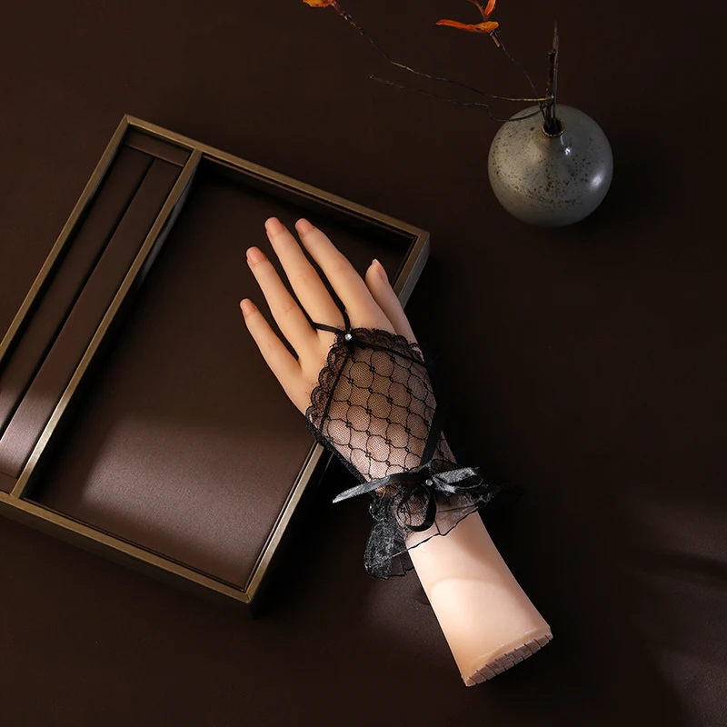 

Fingerless Black Grey Gloves Wedding Bridal Accessories Summer Elegant and Simple