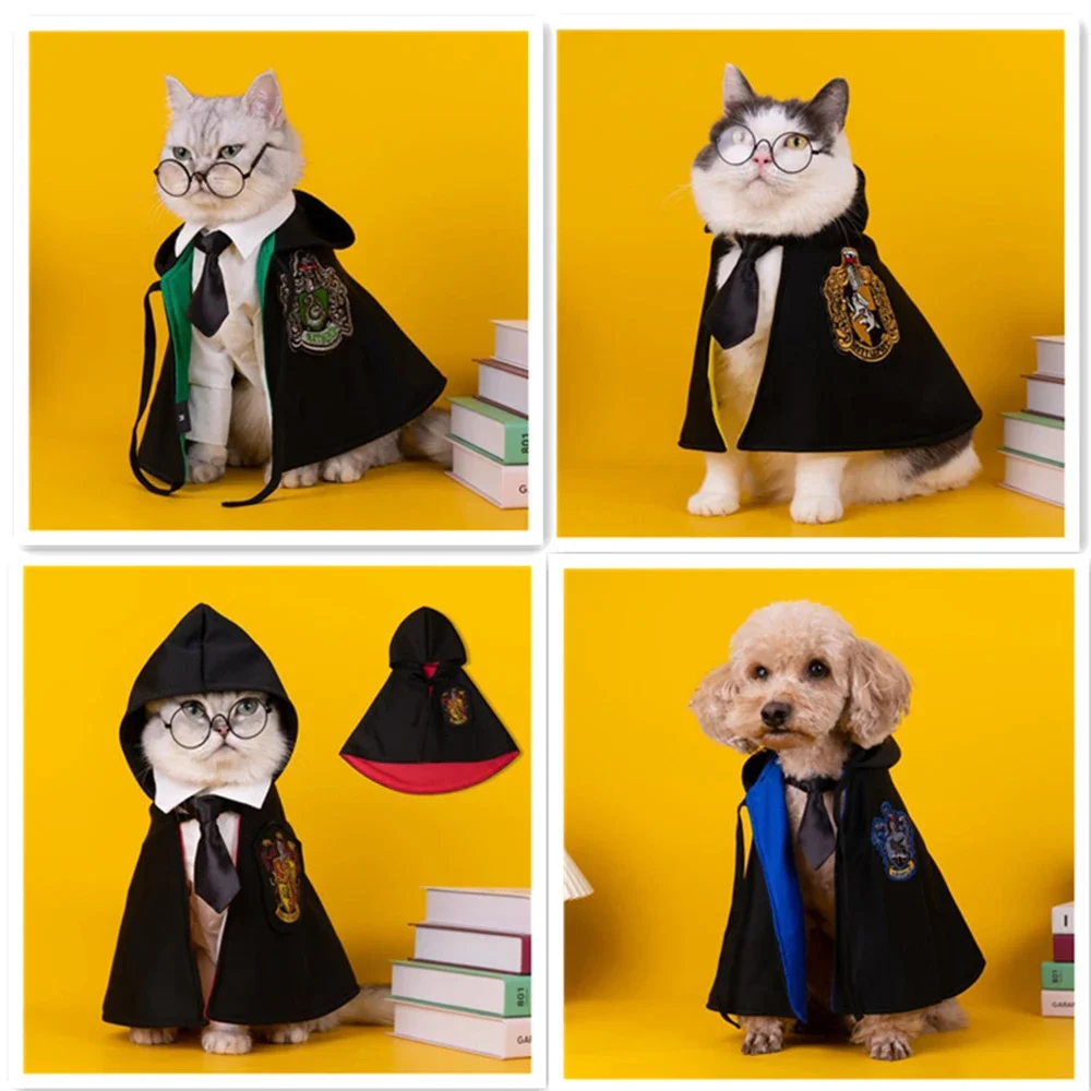 Halloween Pet Mantello Gatto Hogwarts Mantello Cravatta Occhiali Cappello Pet Cosplay Abbigliamento Natale Vestire Chihuahua Cucciolo Pet Abbigliament