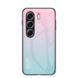 Gradient Tempered Glass Hard Back Cover with Silicone Bumper for Tecno Camon 40 Pro 4G (Pink Blue)
