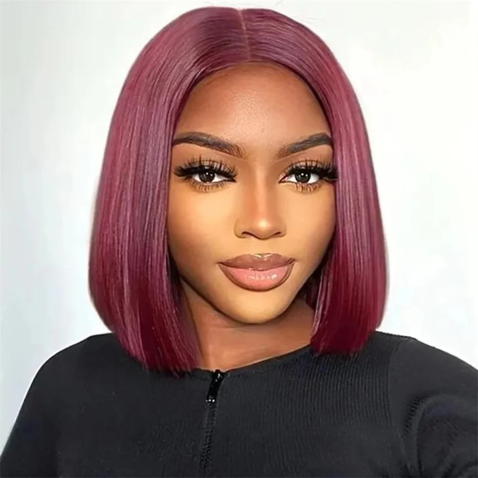 

Short Bob Wigs 99J Burgundy Straight Lace Front Wigs Human Hair 13x4 Lace Frontal Wig Preplucked Colored Short Human Hair Wigs