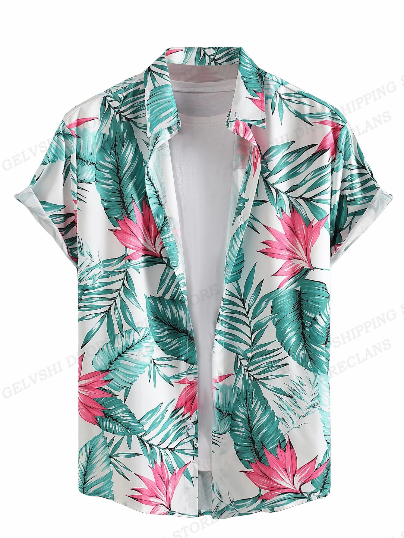 Floral Shirts Men's Fashion Hawaiian Casual Camp Vocation Beach Blouse Cuba Lapel Shirt Turn-down Aloha Clothing 4
