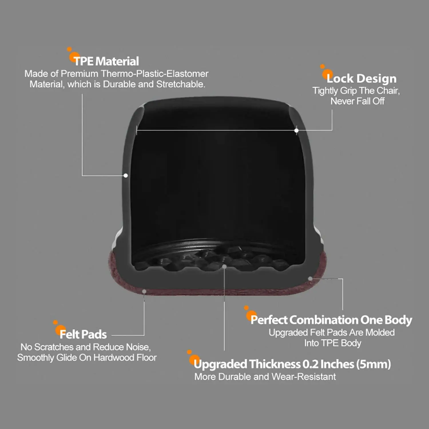8PCS Black Silicone Chair Leg Floor Protectors - Round Metal Barstool & Furniture Feet Covers with 360° Protection