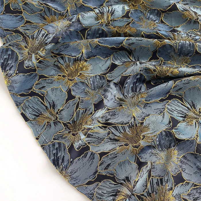 

New French Style Golden Blue Flower Yarn-Dyed Jacquard Fabric Trench Coat Cheongsam Coin Purse Diy Cloth