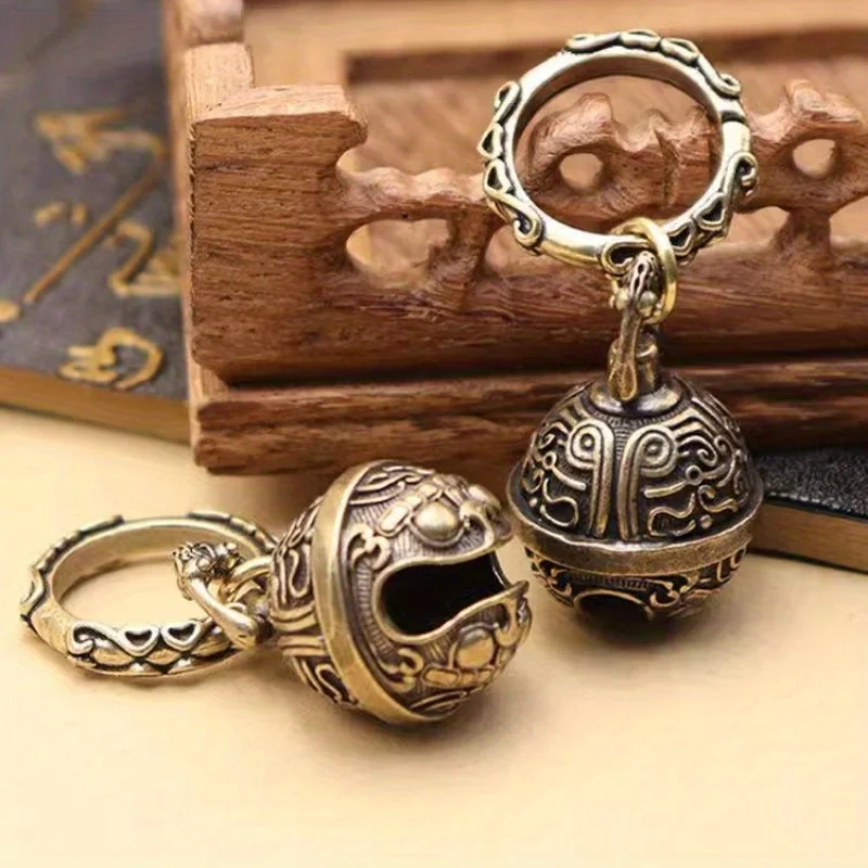 Vintage handgefertigter Taotie-Glocken-Schlüsselanhänger aus Messing, langlebiger Auto-Kupferschlüssel-Anhänger, kreatives Geschenk für Männer und Frauen, Taotie-Glocken-Schlüsselanhänger