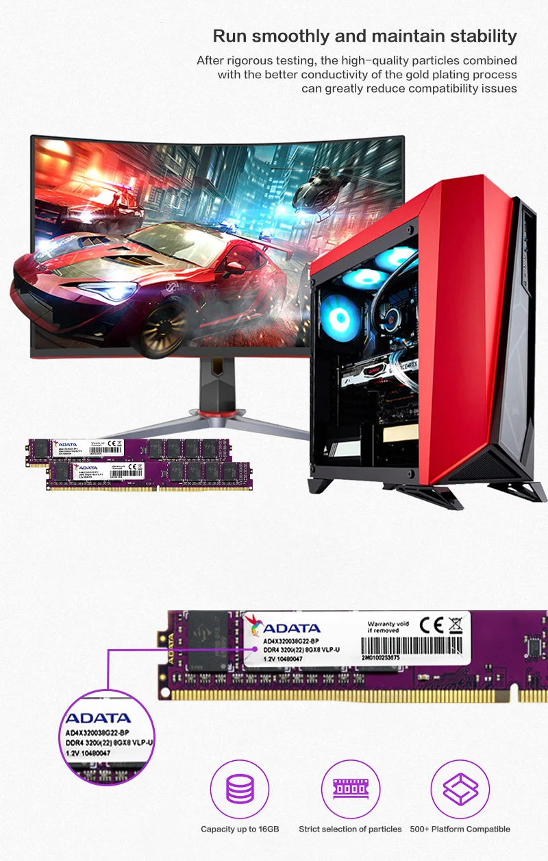 ADATA-VLP Módulo RAM para Computador Desktop, Único,