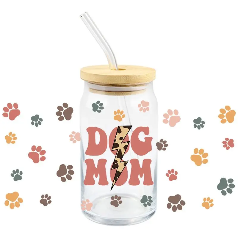 Dog Mom UV DTF Wrap Transfer Stickers Cartoon Cute Design DTF Wrap For Glasses Cups Bottles Decal Easy To Use
