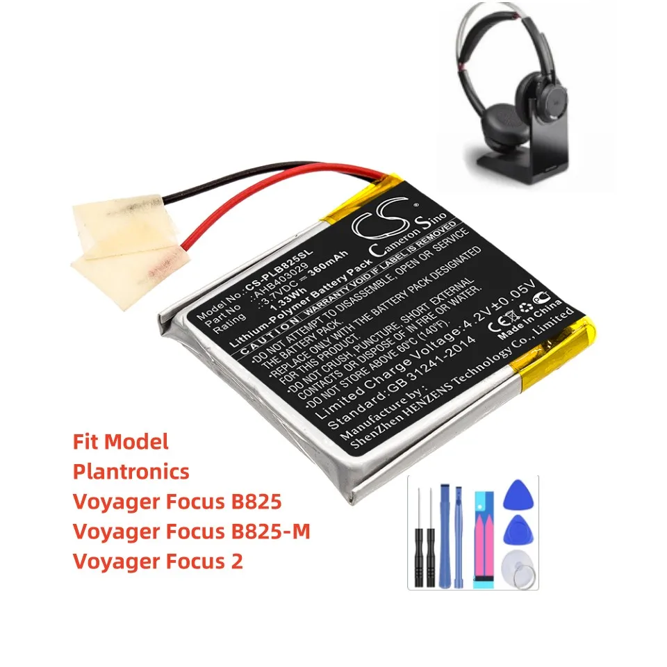 Batteria Per Cuffie Wireless Per Plantronics Voyager Focus B825 Voyager Focus B825-M Voyager Focus 2 Ahb403029 360Mah / 1.33Wh
