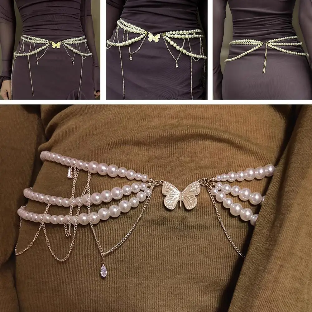 Pearl Waist Chain Belt for Women Retro Fashion Party