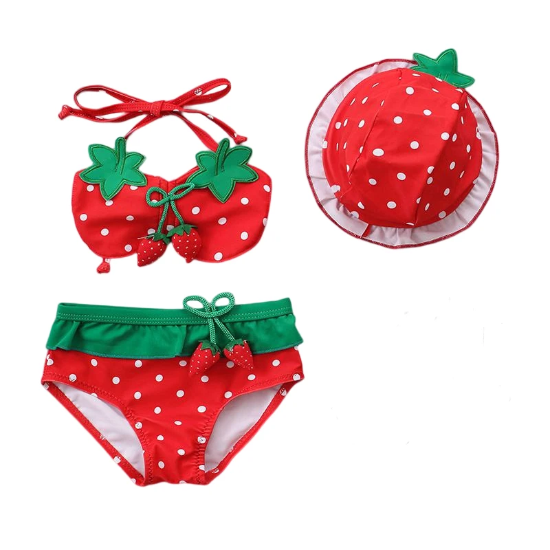 

2023 Summer Girls Swimsuits 2-7Years Kids Strawberry Pineapple Separation Bikini Swimwear Three-piece Set Princess Bathing Suit