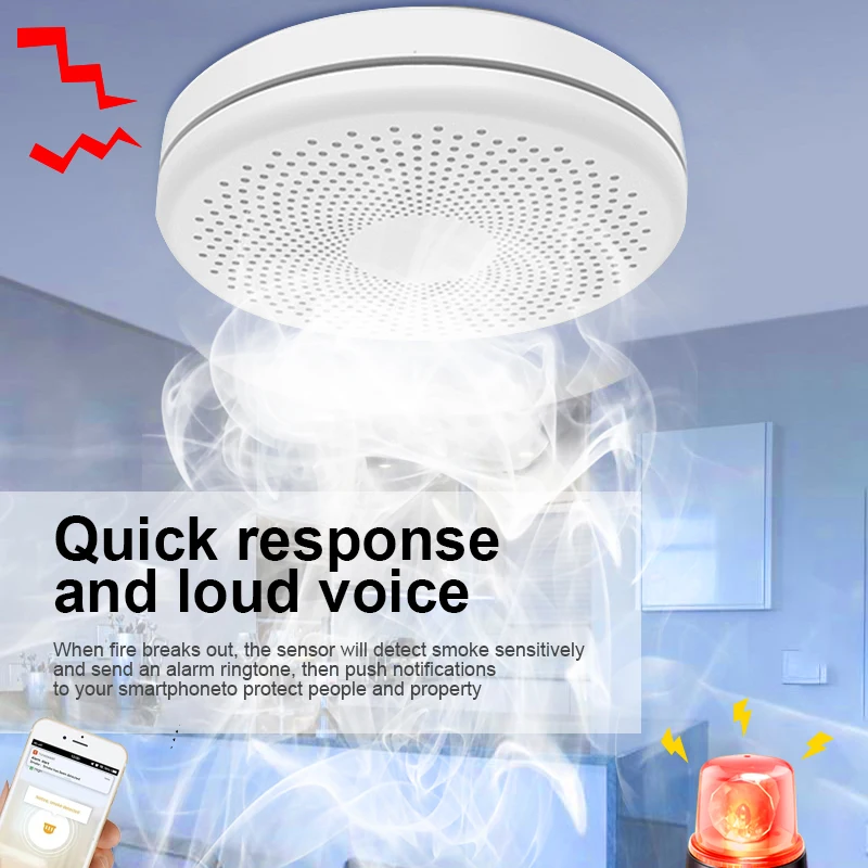 Tuya WiFi Smoke Carbon Monoxide Composite Security Alarm 2 in 1 Home Fire Detector Battery Operated SmartLife APP Remote Control