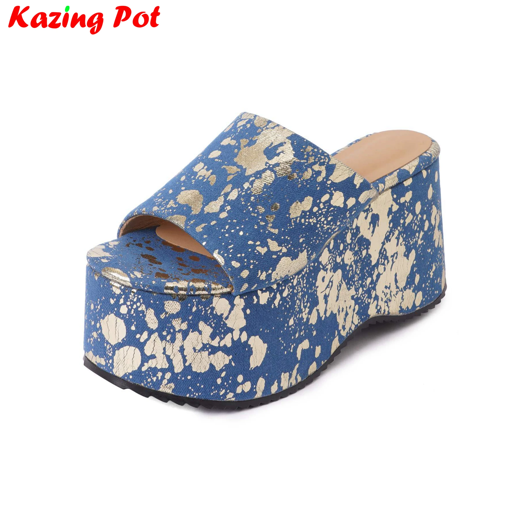 

Krazing Pot print fabric Peep Toe Slip On Super High Slingback Mules Casual Slides Elegant Light Platform Women Sandals