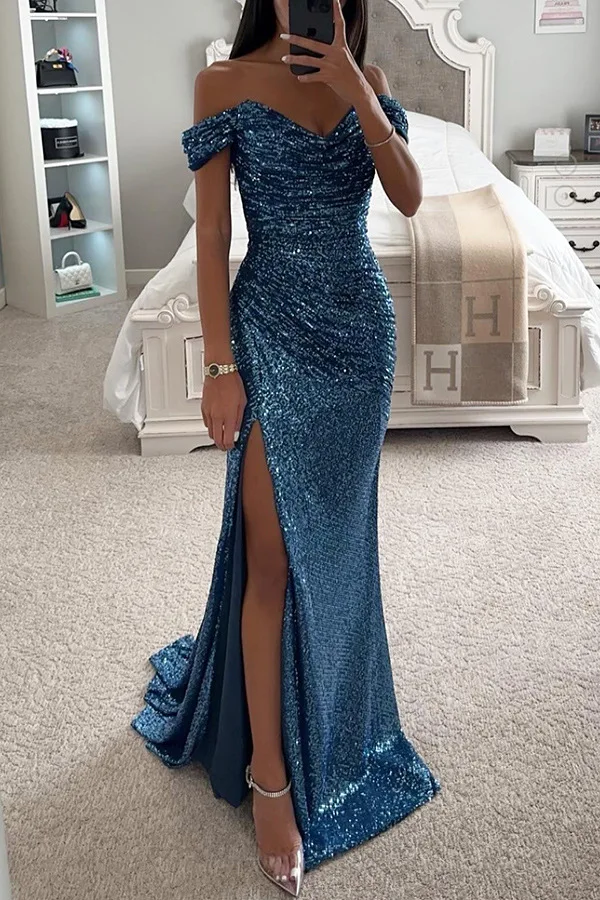 Women Evening Dress Sequined Trumpet Long Party Dress