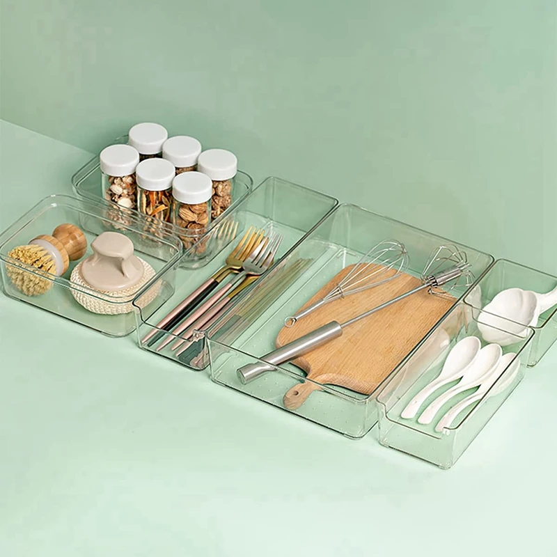 13 PCS Clear Drawer Organizers Set 5 Sizes Plastic Vanity Drawer