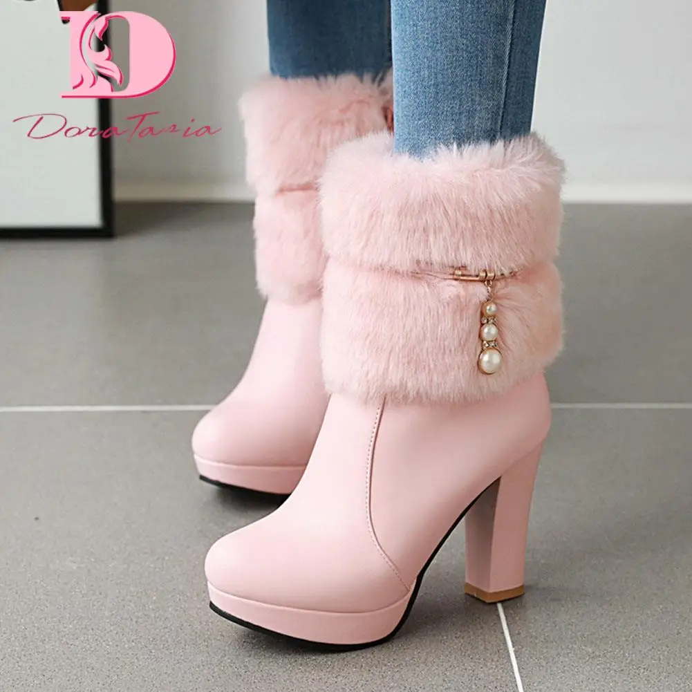 

Big Size 43 Brand New Ladies Platform Winter Snow Boots Fashion Faux Fur Thick High Heels women's Boots Party Sexy Woman Shoes