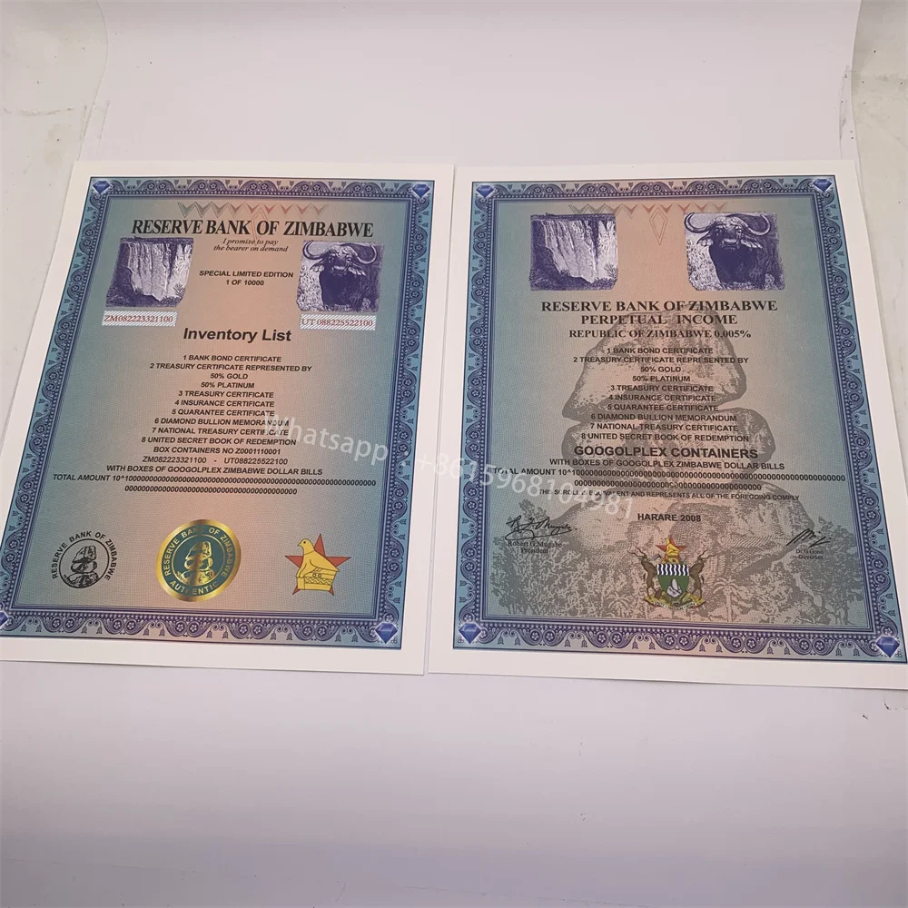 

New Zimbabwe Googolplex containers Dollar Bill Banknote UNC Note Paper scroll With UV Serial Number Collection Business Gifts