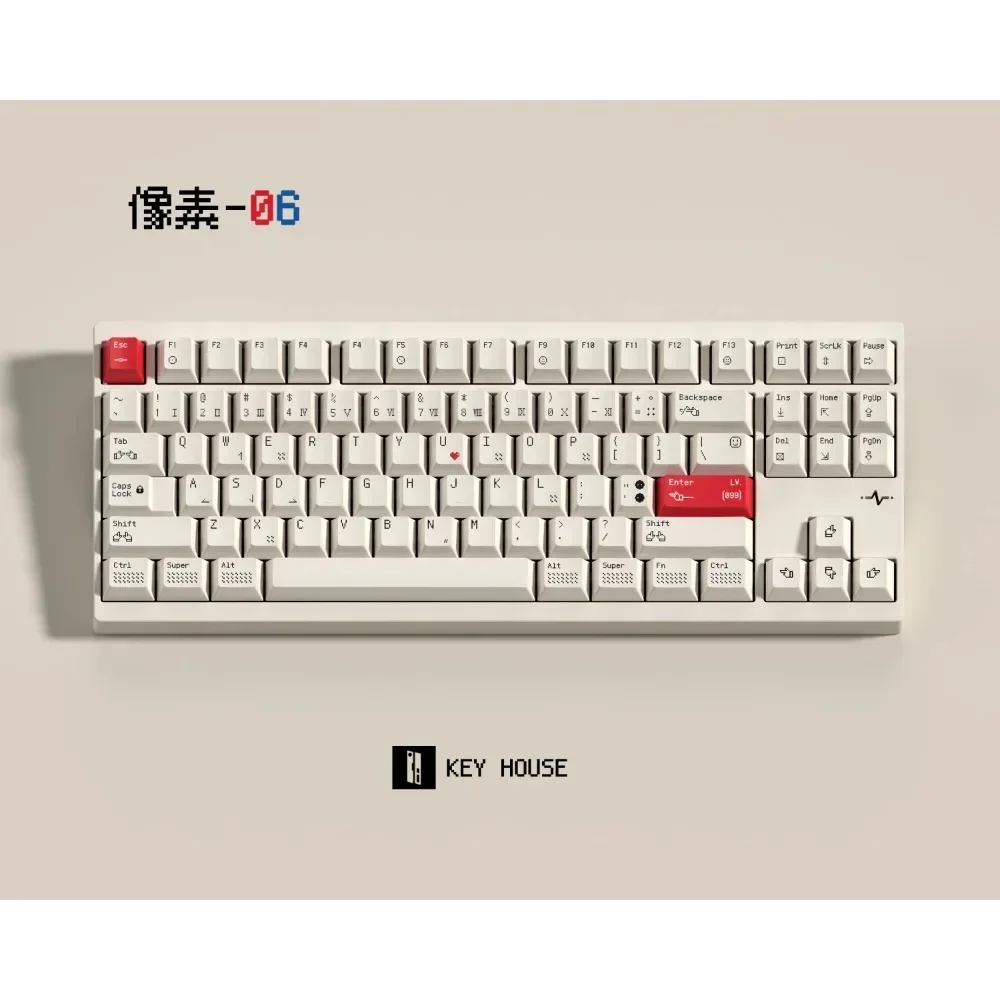 Pixel 06 테마 키캡 세트, 132 키 PBT 커스텀 키보드 캡, 체리 프로필 키캡, 기계식 키보드 액세서리 선물 Rain75