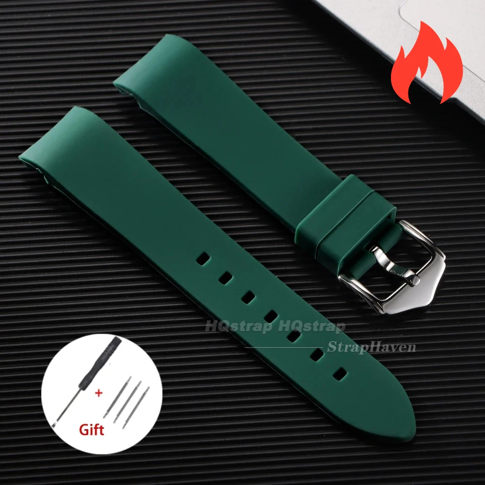 Enhanced Silicone Sport Strap - Curved End, Universal Waterproof Wristband (Multiple Widths Available)