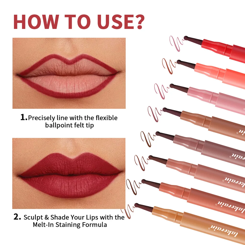 Lip Liner Stain Waterproof Long Lasting 8 Colors Transfer Proof Smudge Resistant No Bleed Formula Cosmetics