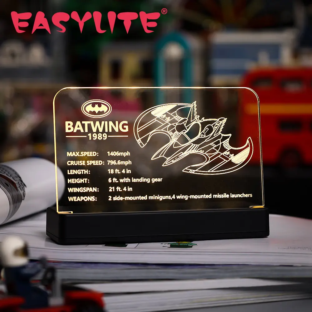 Easylite Ha Condotto La Luce Acrilica Tabellone Targa Targhetta Per Il 1989 Batwing 76161 Building Blocks Mattoni Giocattoli Set