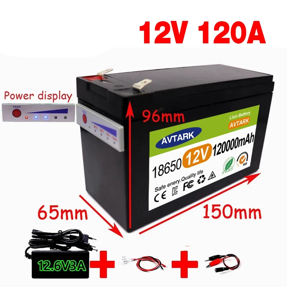 

New 12v 65Ah 18650 lithium battery pack suitable for solar energy and electric vehicle battery power display + 12.6v3a charger