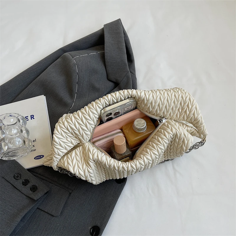 PU Leather Pleated Shoulder Bags For Women Classic Designer Handbags Lady Elegant Female Bags Solid Color Fashion Casual Totes