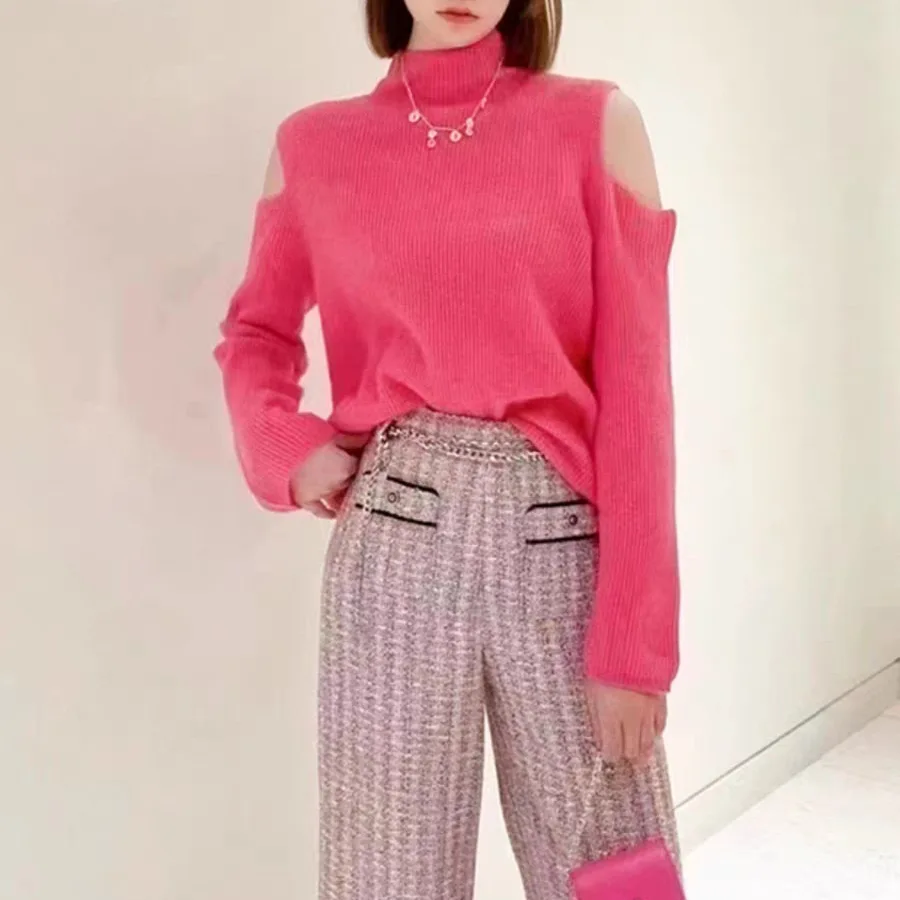 

Sweater For Ladies 2024 New Hollow Out O-neck Solid Color Fashion Sexy Long Sleeve Pullover