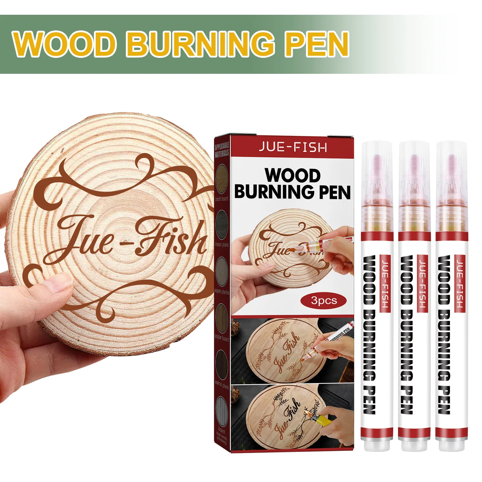 Wood Burning Pen Scorch Creative Chemical Wood Burned Marker Pyrography Pens for DIY Art Fine Tip 3pcs