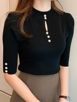 2025 Spring Autumn Korean Fashion Solid Sweater Women Short Sleeve Tops Pull Femme Casual Slim Female Pullover Knitted Clothes 1