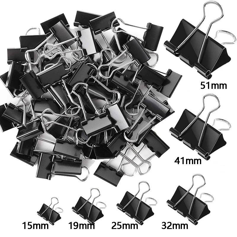 5pcs Metal Binder Clips Paper Clamps Notes Letter Paper Clip Office School Stationery Binding Securing Clips 15/19/25/32/41/51mm