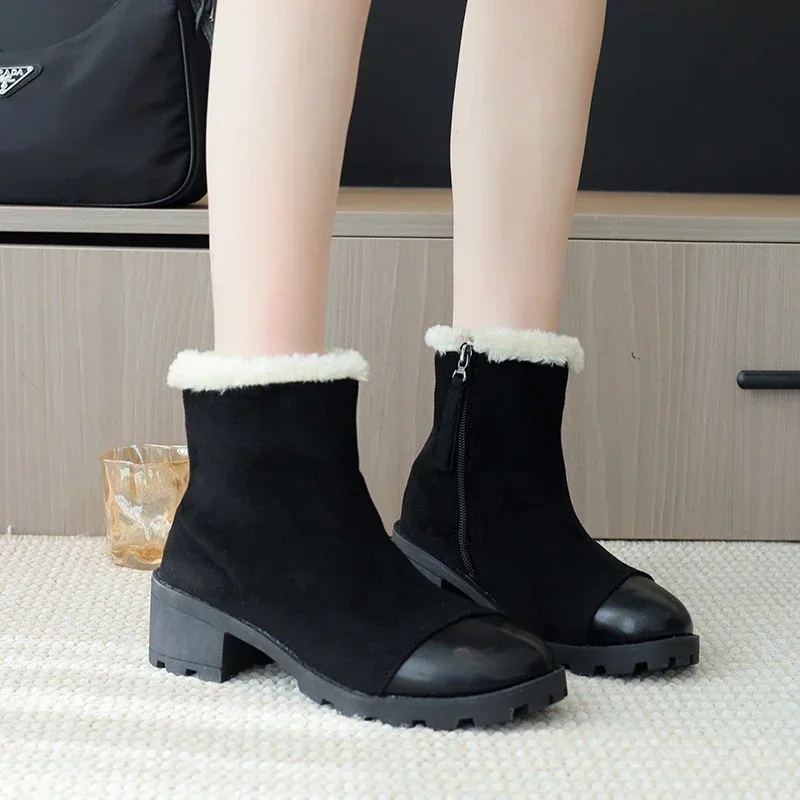 2023 Winter Fashion New Boots Women Round Toed Women's Boots Zipper Solid Women's Shoes Thick Heel Chelsea Boot  platform boots