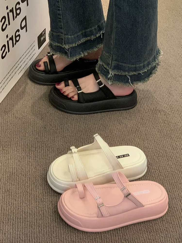 

Шлепанцы женские на средней платформе, пляжные сандалии, роскошные дизайнерские, сланцы, резина, плоская подошва, Гавайский стиль, летняя обувь