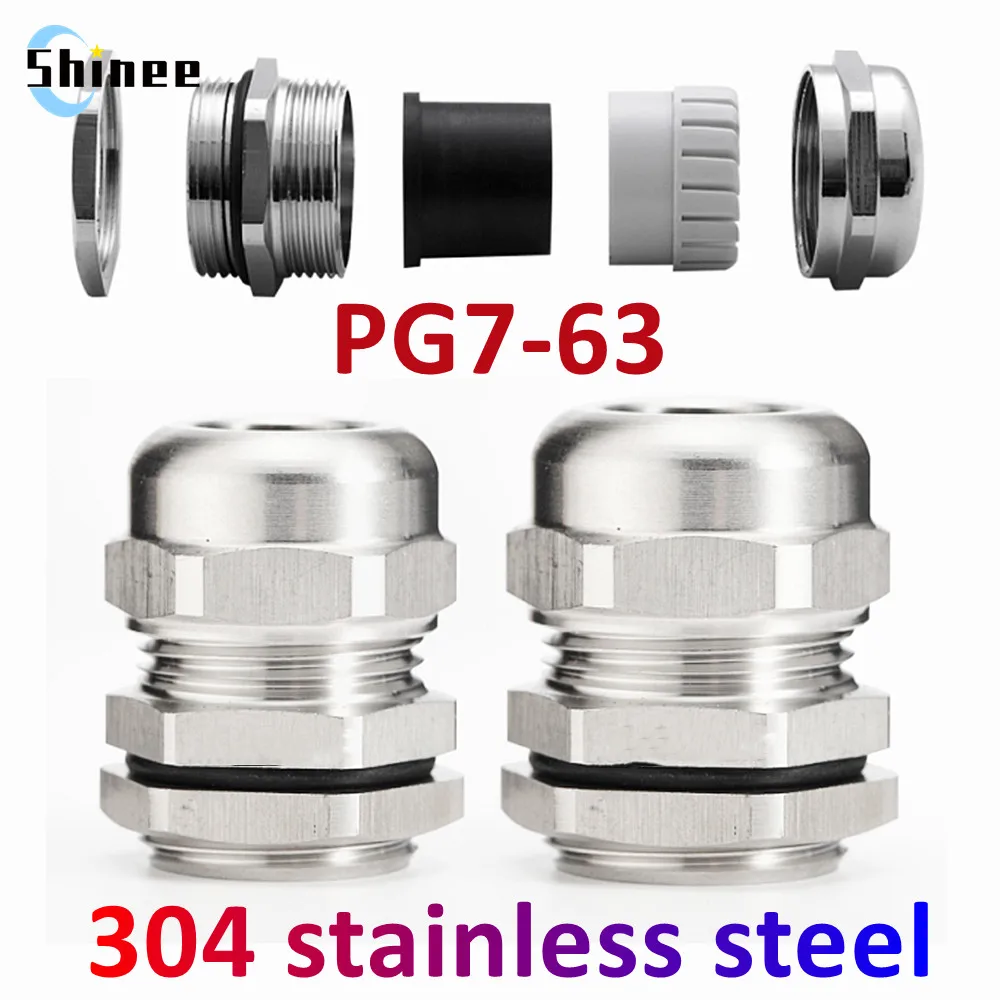 1Pcs Waterproof Cable Gland 304 Stainless Steel Glands IP68 PG7 PG9 Metal Joint PG13.5 PG16 Cable Fixing Seal Joint Fit 3-52mm