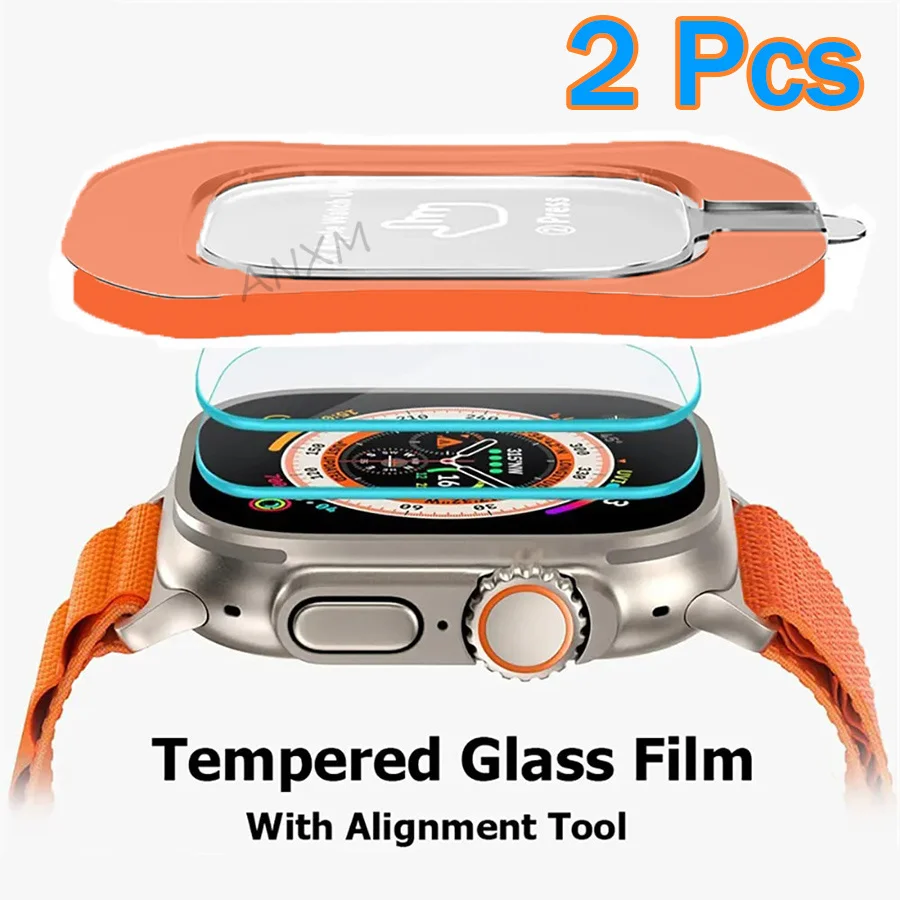 Tempered Glass Protector 2Pcs For Apple Watch Ultra 2 49mm Alignment Tool Screen Protector Easy Install Kit