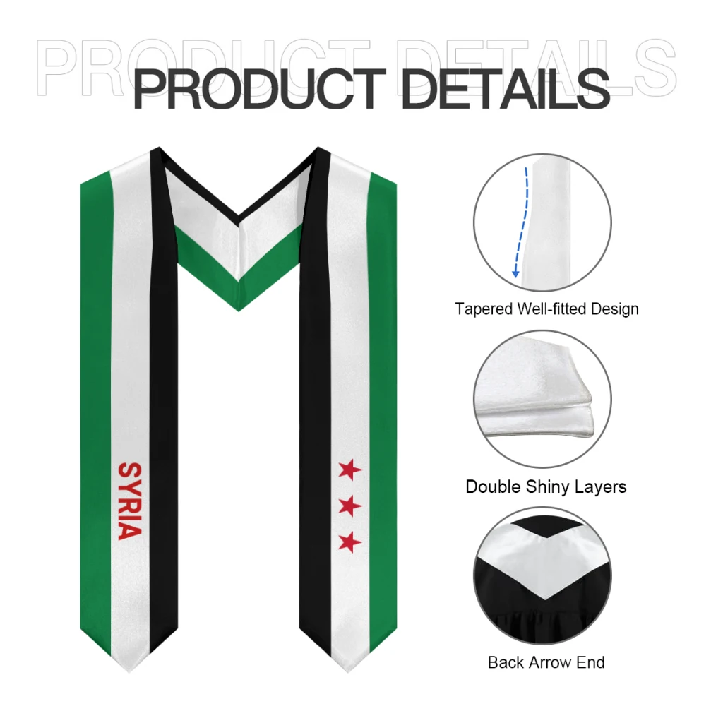 Neck Wrap Graduation Shawl Syria Flag 1932-1963 Coalition & United States Stole Sash Honor Study Aboard International Students