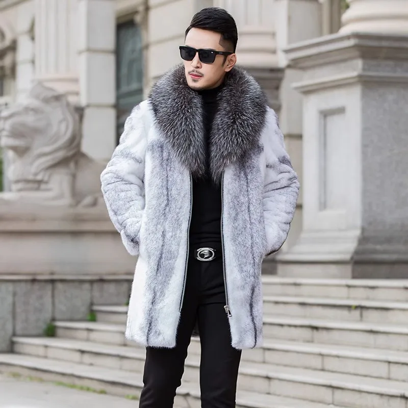 Zipper Men Fur Coat Autumn Winter Thick Faux Fox Jacket Long