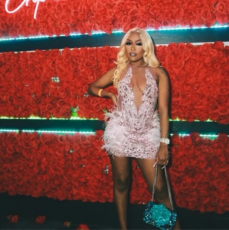 

Sheer Pink Feather Diamond Short Prom Dresses Black Girls Sexy Birthday Party Dresses African Mini Cocktail Dresses Homecoming