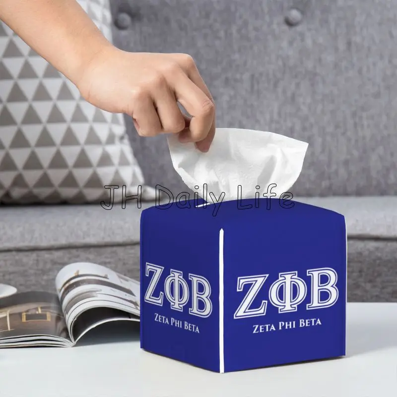 Zeta Phi Beta Print PU Leather Tissue Box Cover Square Decorative Tissue Holder for Living Room Bedroom Bathroom Home Office Car 5