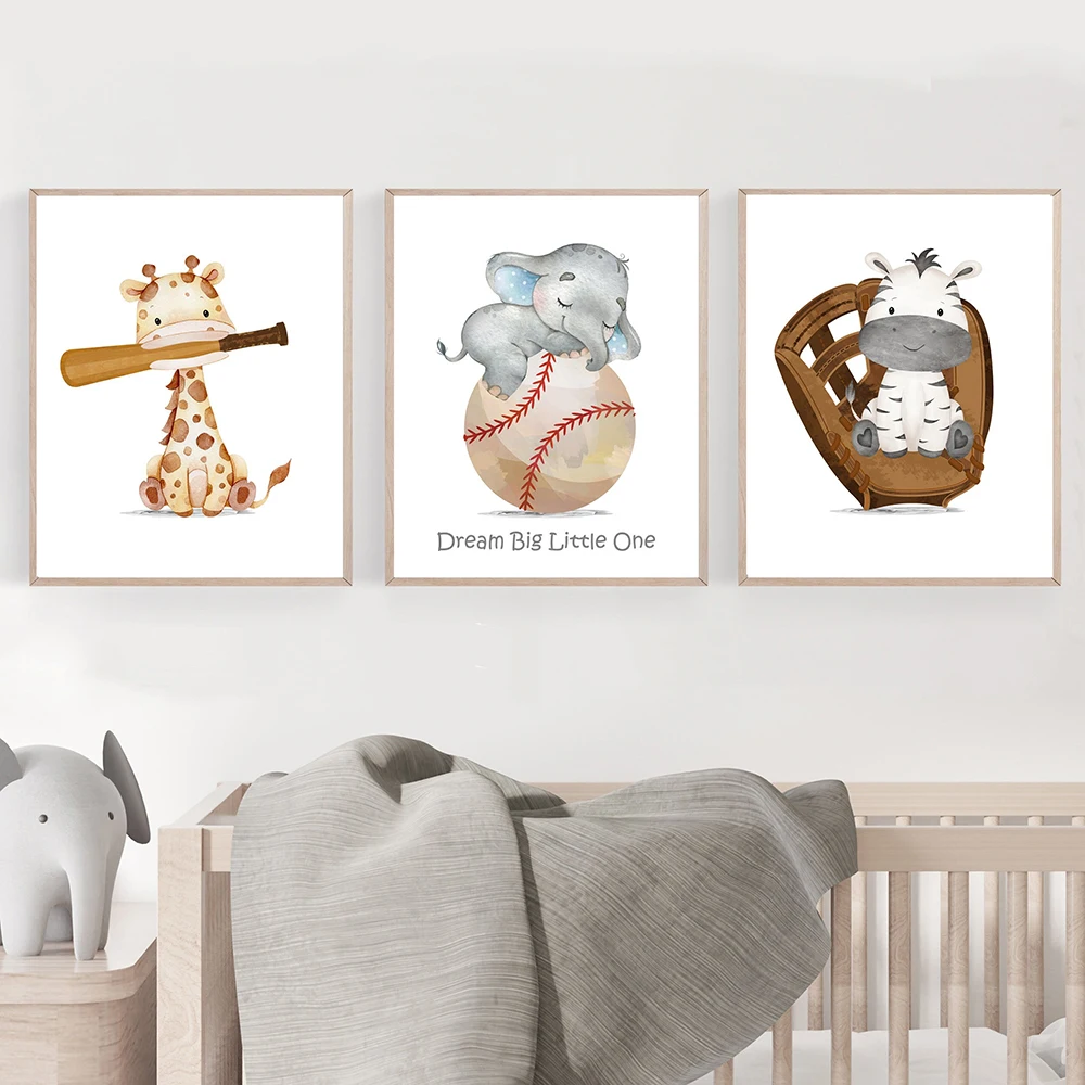 

Baby Animal Baseball Sports Painting Nordic Cartoon Wall Art Canvas Poster Print For Nursery Boy Room Home Decor Picture Cuadros