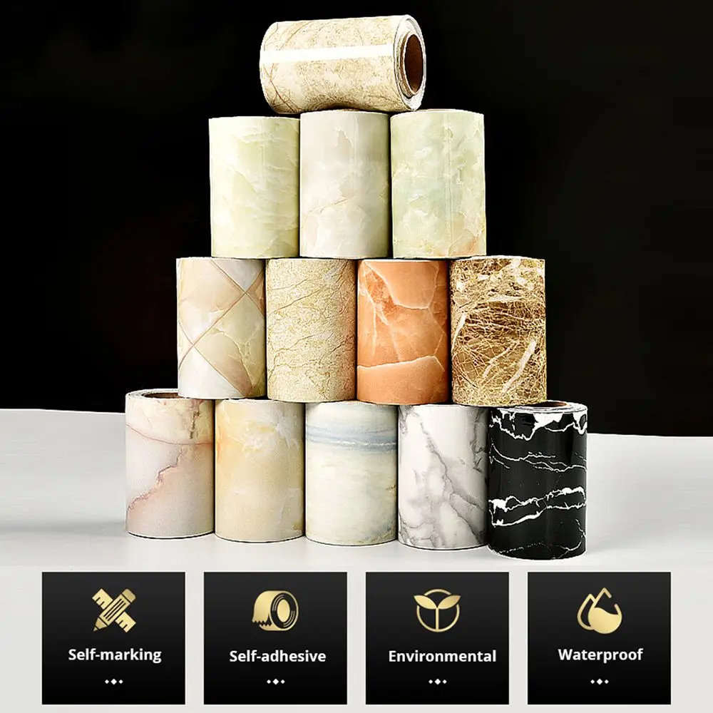 Waterproof Marble Wall Border Stickers for Living Room