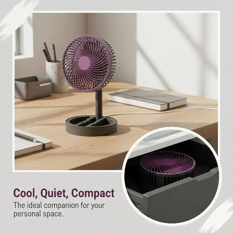 Compact Foldable USB Plug-In Cooling Fan