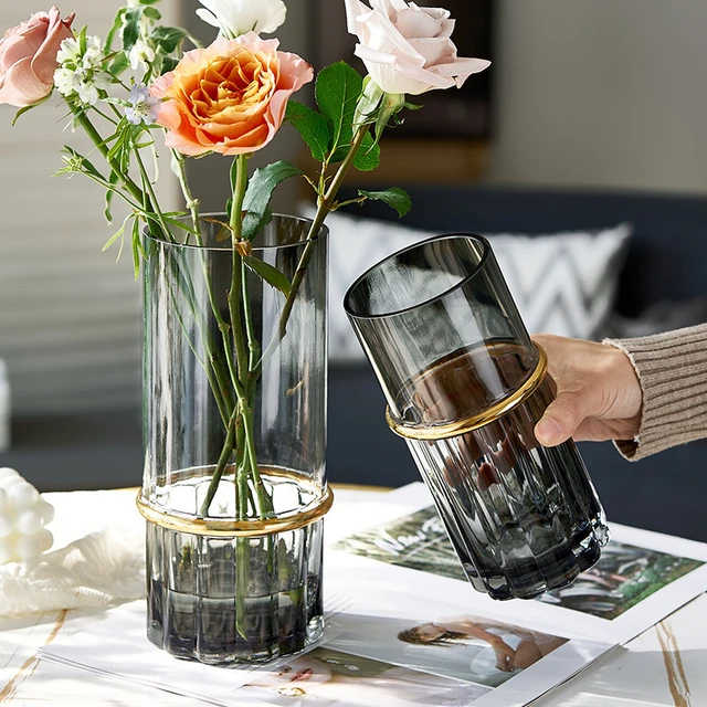 Vaso di vetro creativo tavolo da pranzo moderno semplice e trasparente  bocca piccola composizione di fiori secchi soggiorno composizione floreale  - AliExpress