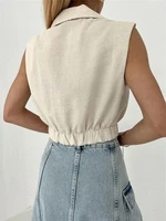 2024 Summer Women Solid Khaki Linen Tank Tops Sleeveless V-neck Vest Crop Tops For Women Female - Image 4