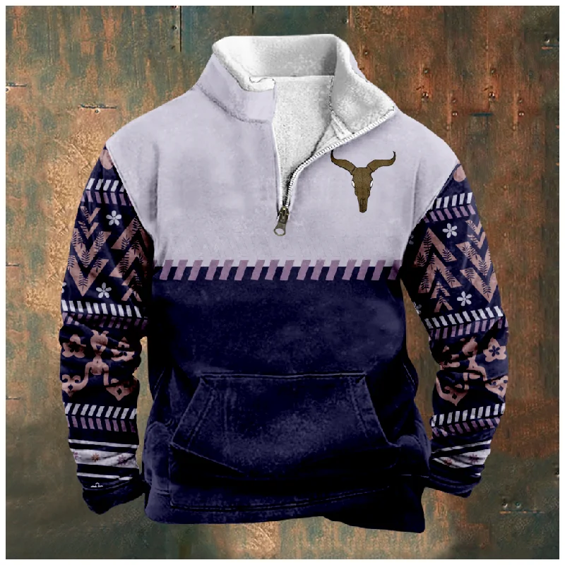 

New Creative Cotton Jacket Hooded Sweater Casual Printing Men's Long Sleeve Standing Neck Half Zip Sweater Cut Inside a09