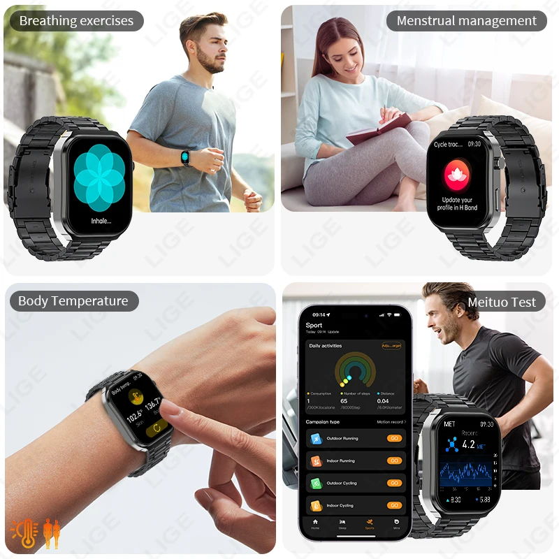 LIGE Men Smart Watch Bluetooth Call Heart Rate Blood Oxygen Monitor 3ATM Waterproof Sports Smartwatch Men For Android IOS 2025