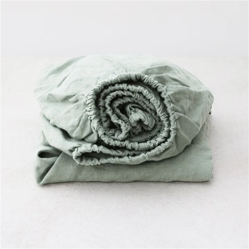 100% Linen Mattress Covers with Elastic Band Solid Color 1pc Fitted Sheet Soft Comfort Mattress Protector Queen King Size Bed 6