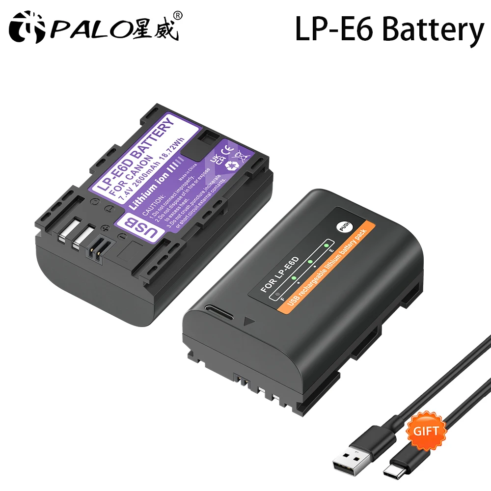 

PALO 2600mAh Bulit-in USB LP-E6 LP E6 LPE6 LP E6N Battery Akku for Canon 5D Mark II III 7D 60D EOS 6D 70D 80D EOS 5DS R Cameras