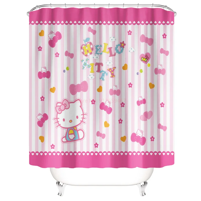 Sanrio Shower Curtain Kawaii Sanrio Hellokitty Cinnamoroll Mymelody Kuromi Cartoon Shower Curtain Waterproof Polyester Bathroom Curtain With Hook Gift